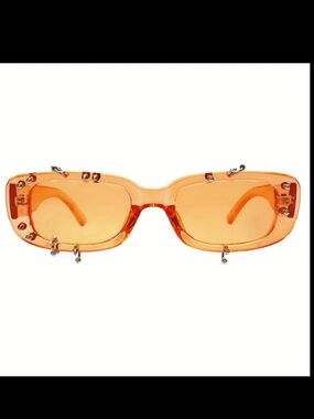Dolls Kill Orange Rectangular Screw-Embellished Sunglasses